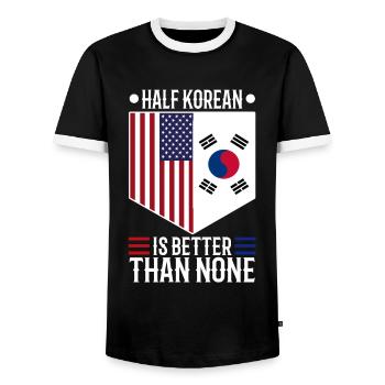 Half Korean is better than none - Men's Ringer Shirt - black/white - Front - AI Model Female 172 light (172cm) & AI Model Male 178 light (178cm)