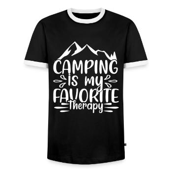 Camping is my favorite therapy - Men's Ringer Shirt - black/white - Front - AI Model Female 172 light (172cm) & AI Model Male 178 light (178cm)