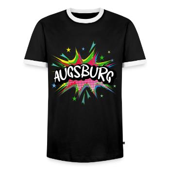 Augsburg Germany City Pop Art Comic Art - Men's Ringer Shirt - black/white - Front - AI Model Female 172 light (172cm) & AI Model Male 178 light (178cm)