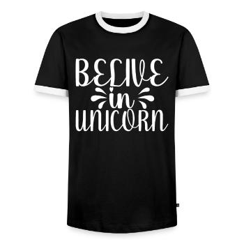 Croyance en la licorne Licorne - T-shirt contrasté Homme - noir/blanc - Devant - AI Model Female 172 light (172cm) & AI Model Male 178 light (178cm)