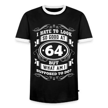 64 Birthday Party Old Year of Construction - Men's Ringer Shirt - black/white - Front - AI Model Female 172 light (172cm) & AI Model Male 178 light (178cm)