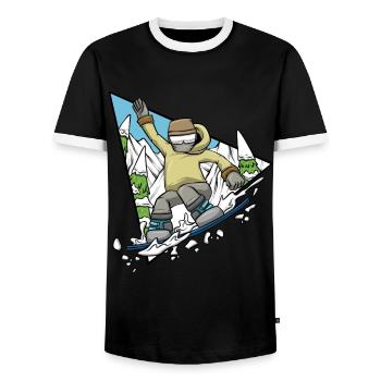 Snowboarder Winter Sports Snowboarding - Men's Ringer Shirt - black/white - Front - AI Model Female 172 light (172cm) & AI Model Male 178 light (178cm)