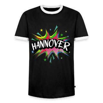 Hannover Germany City Pop Art Comic Art - Men's Ringer Shirt - black/white - Front - AI Model Female 172 light (172cm) & AI Model Male 178 light (178cm)