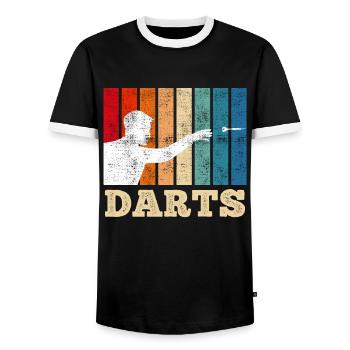 Darts players dartboard darts darts - Men's Ringer Shirt - black/white - Front - AI Model Female 172 light (172cm) & AI Model Male 178 light (178cm)