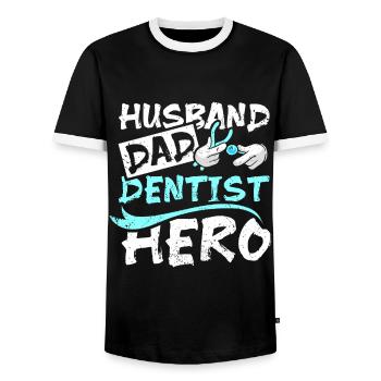 Mari papa dentiste héros - T-shirt contrasté Homme - noir/blanc - Devant - AI Model Female 172 light (172cm) & AI Model Male 178 light (178cm)