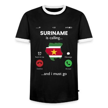 Suriname is calling and i must go, suriname - Männer Kontrast-T-Shirt - Schwarz/Weiß - Vorne - AI Model Female 172 light (172cm) & AI Model Male 178 light (178cm)