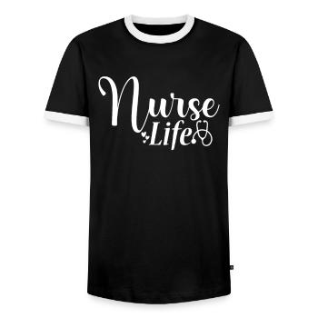 Nurse Life - Men's Ringer Shirt - black/white - Front - AI Model Female 172 light (172cm) & AI Model Male 178 light (178cm)