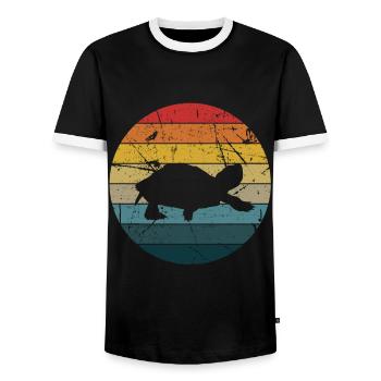 Turtle Tshirt Reptiles Children Men Women - Men's Ringer Shirt - black/white - Front - AI Model Female 172 light (172cm) & AI Model Male 178 light (178cm)