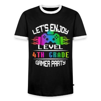 Level 4TH GRADE keep calm and game on - Men's Ringer Shirt - black/white - Front - AI Model Female 172 light (172cm) & AI Model Male 178 light (178cm)