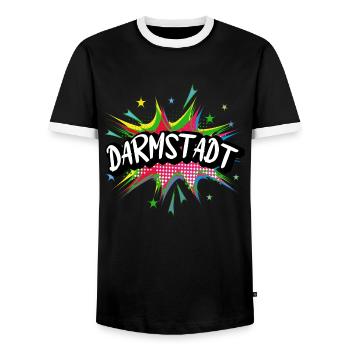 Darmstadt Germany City Pop Art Comic Art - Men's Ringer Shirt - black/white - Front - AI Model Female 172 light (172cm) & AI Model Male 178 light (178cm)