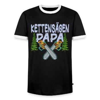 Chainsaw Father Chainsaws Papa Trees Forester - Men's Ringer Shirt - black/white - Front - AI Model Female 172 light (172cm) & AI Model Male 178 light (178cm)