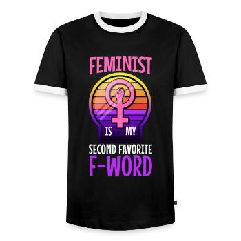 Feminist is my second favorite f word - Men's Ringer Shirt - black/white - Front - AI Model Female 172 light (172cm) & AI Model Male 178 light (178cm)
