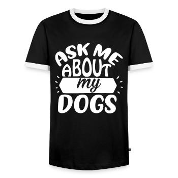 Ask me about my dog - Men's Ringer Shirt - black/white - Front - AI Model Female 172 light (172cm) & AI Model Male 178 light (178cm)