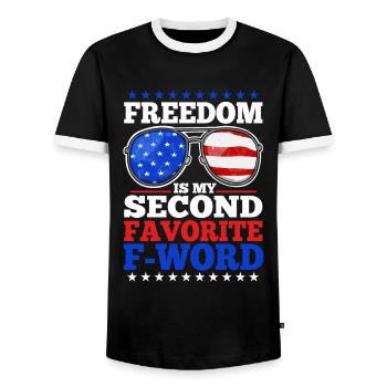 Freedom is my second favorite f word - Men's Ringer Shirt - black/white - Front - AI Model Female 172 light (172cm) & AI Model Male 178 light (178cm)