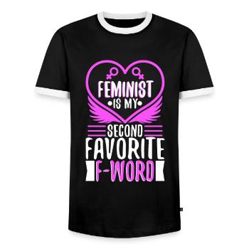 Feminist is my second favorite f word - Men's Ringer Shirt - black/white - Front - AI Model Female 172 light (172cm) & AI Model Male 178 light (178cm)