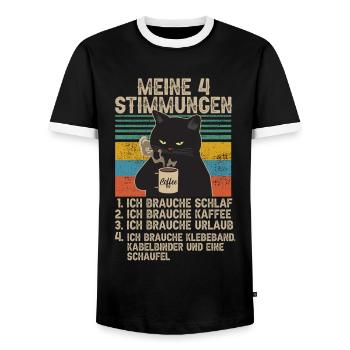 4 Stimmungen Katze Lustige Sprüche Kaffee - Männer Kontrast-T-Shirt - Schwarz/Weiß - Vorne - AI Model Female 172 light (172cm) & AI Model Male 178 light (178cm)