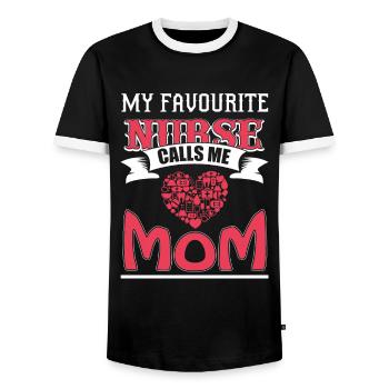 MY FAVORITE SISTER CALLS ME MOM - Men's Ringer Shirt - black/white - Front - AI Model Female 172 light (172cm) & AI Model Male 178 light (178cm)