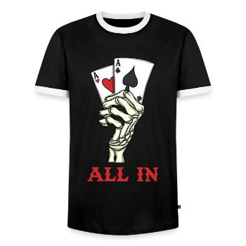 Joueur de poker Cartes de poker Ace Skeleton Hand Poker - T-shirt contrasté Homme - noir/blanc - Devant - AI Model Female 172 light (172cm) & AI Model Male 178 light (178cm)