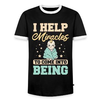 I help miracles to come into being - Männer Kontrast-T-Shirt - Schwarz/Weiß - Vorne - AI Model Female 172 light (172cm) & AI Model Male 178 light (178cm)