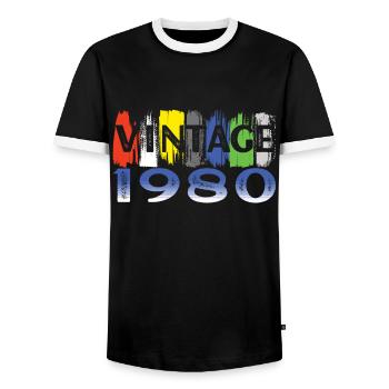 Vintage 1980 Retro Bitrthday Limited Edition - Men's Ringer Shirt - black/white - Front - AI Model Female 172 light (172cm) & AI Model Male 178 light (178cm)