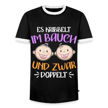 Kribbeln im Bauch Mutter von 2 Zwillinge im Bauch - Männer Kontrast-T-Shirt - Schwarz/Weiß - Vorne - AI Model Female 172 light (172cm) & AI Model Male 178 light (178cm)