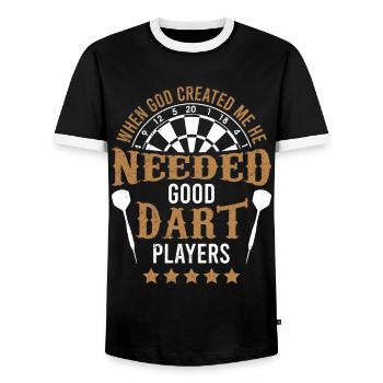 When God created me, he needed good darts players - Men's Ringer Shirt - black/white - Front - AI Model Female 172 light (172cm) & AI Model Male 178 light (178cm)