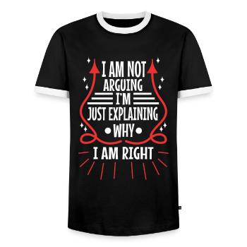 I am not arguing im just explaining why i am right - Männer Kontrast-T-Shirt - Schwarz/Weiß - Vorne - AI Model Female 172 light (172cm) & AI Model Male 178 light (178cm)