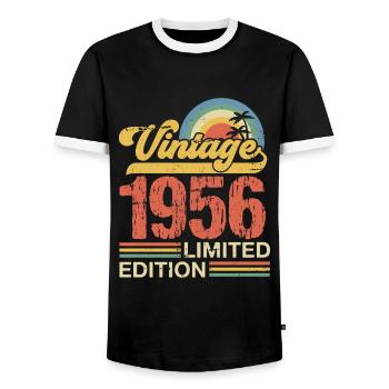 1956 - Men's Ringer Shirt - black/white - Front - AI Model Female 172 light (172cm) & AI Model Male 178 light (178cm)