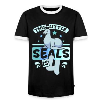 4 years old this little seal is 4th birthday - Men's Ringer Shirt - black/white - Front - AI Model Female 172 light (172cm) & AI Model Male 178 light (178cm)