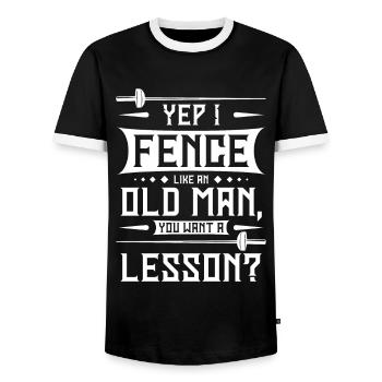 I fence like an old man you want a lesson? - Men's Ringer Shirt - black/white - Front - AI Model Female 172 light (172cm) & AI Model Male 178 light (178cm)