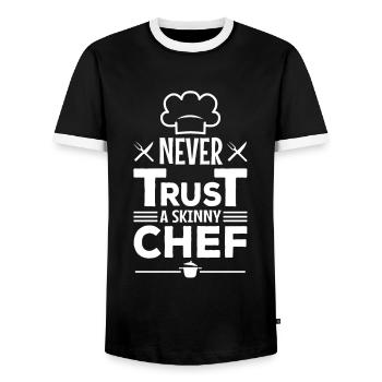 Never trust a skinny chef - Men's Ringer Shirt - black/white - Front - AI Model Female 172 light (172cm) & AI Model Male 178 light (178cm)