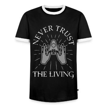 Never trust the living - Men's Ringer Shirt - black/white - Front - AI Model Female 172 light (172cm) & AI Model Male 178 light (178cm)