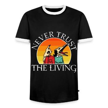 Never trust the living - Men's Ringer Shirt - black/white - Front - AI Model Female 172 light (172cm) & AI Model Male 178 light (178cm)