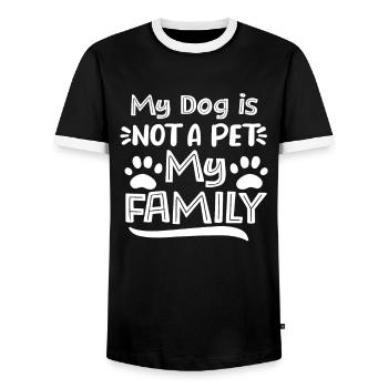 My dog is not a pet My dog is family - Men's Ringer Shirt - black/white - Front - AI Model Female 172 light (172cm) & AI Model Male 178 light (178cm)
