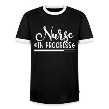 Krankenschwester in Arbeit - Männer Kontrast-T-Shirt - Schwarz/Weiß - Vorne - AI Model Female 172 light (172cm) & AI Model Male 178 light (178cm)