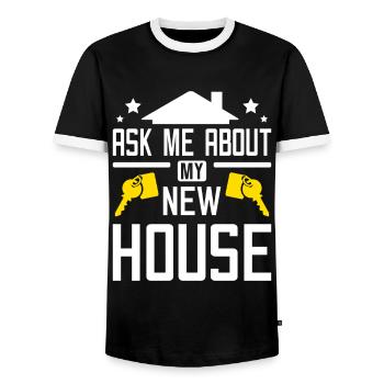 Ask me about my new house - Men's Ringer Shirt - black/white - Front - AI Model Female 172 light (172cm) & AI Model Male 178 light (178cm)