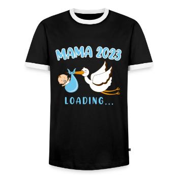 Mama 2023 Klapperstorch Baby Storch schwanger Mama - Männer Kontrast-T-Shirt - Schwarz/Weiß - Vorne - AI Model Female 172 light (172cm) & AI Model Male 178 light (178cm)