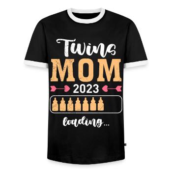 Maman Jumelle 2023 Mère Jumelles Bébé Maman - T-shirt contrasté Homme - noir/blanc - Devant - AI Model Female 172 light (172cm) & AI Model Male 178 light (178cm)