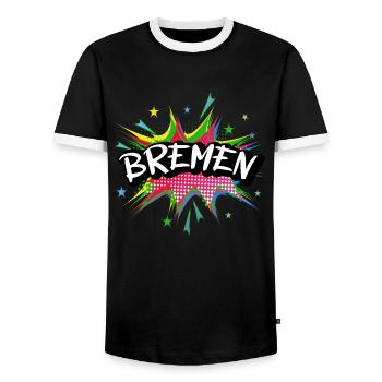 Bremen Germany City Pop Art Comic Art - Men's Ringer Shirt - black/white - Front - AI Model Female 172 light (172cm) & AI Model Male 178 light (178cm)