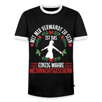 Mit mir verwandt zu sein ist das einzig wahre - Männer Kontrast-T-Shirt - Schwarz/Weiß - Vorne - AI Model Female 172 light (172cm) & AI Model Male 178 light (178cm)