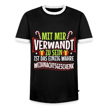 Mit mir verwandt zu sein ist das einzig wahre - Männer Kontrast-T-Shirt - Schwarz/Weiß - Vorne - AI Model Female 172 light (172cm) & AI Model Male 178 light (178cm)