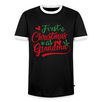 First Christmas as Grandma Norwegian Pattern - Men's Ringer Shirt - black/white - Front - AI Model Female 172 light (172cm) & AI Model Male 178 light (178cm)