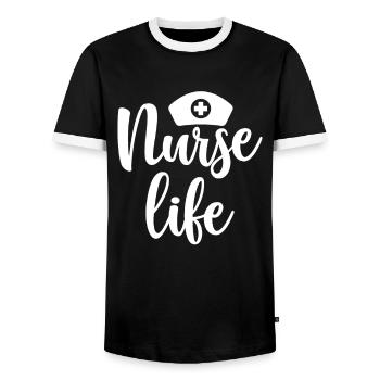 Nurse Life - Men's Ringer Shirt - black/white - Front - AI Model Female 172 light (172cm) & AI Model Male 178 light (178cm)