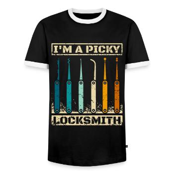 I'm a picky locksmith - Men's Ringer Shirt - black/white - Front - AI Model Female 172 light (172cm) & AI Model Male 178 light (178cm)