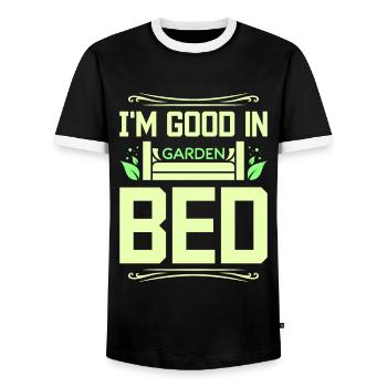 I'm good in garden bed - Männer Kontrast-T-Shirt - Schwarz/Weiß - Vorne - AI Model Female 172 light (172cm) & AI Model Male 178 light (178cm)
