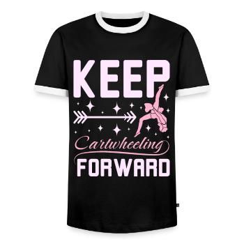 Keep catwheelig forward - Men's Ringer Shirt - black/white - Front - AI Model Female 172 light (172cm) & AI Model Male 178 light (178cm)