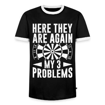 Darts Dart play dartboard score darts - Men's Ringer Shirt - black/white - Front - AI Model Female 172 light (172cm) & AI Model Male 178 light (178cm)