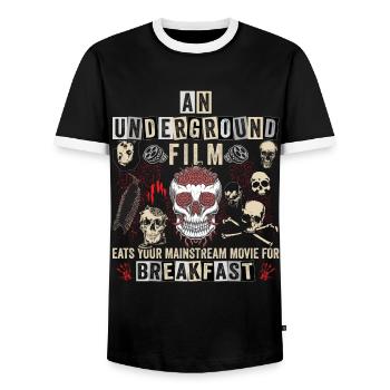 Underground Film, Independent Cinema, Horror - Männer Kontrast-T-Shirt - Schwarz/Weiß - Vorne - AI Model Female 172 light (172cm) & AI Model Male 178 light (178cm)