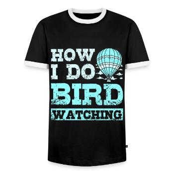 Comment je fais de l’observation des oiseaux en montgolfière - T-shirt contrasté Homme - noir/blanc - Devant - AI Model Female 172 light (172cm) & AI Model Male 178 light (178cm)