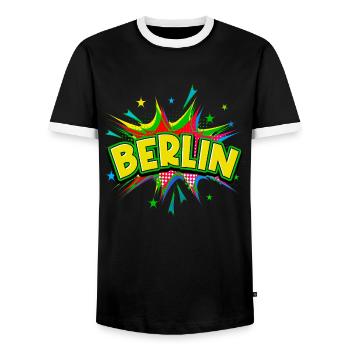 Berlin Germany City Pop Art Comic Art - Men's Ringer Shirt - black/white - Front - AI Model Female 172 light (172cm) & AI Model Male 178 light (178cm)